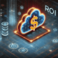 A cloud with a dollar sign at its center, surrounded by technology icons, symbolizing Cloud ROI and the value of cloud transformation investment