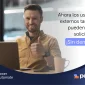 Persona sentada en un escritorio con una laptop, haciendo un gesto de aprobación con el pulgar hacia arriba. El rostro de la persona está desenfocado. A la derecha de la imagen hay un texto que dice: 'ahora los usuarios externos tambien pueden hcaer solicitud de permiso sin demoras!' En la esquina inferior izquierda hay un logo y texto que dice 'Power Automate.' En la esquina inferior derecha hay otro logo y texto que dice 'pevaar.