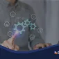 Business professional interacting with a digital interface showing automation icons, with a text overlay that reads: 'Save time, cut costs, and grow your business: these are the automation tools you need in 2025'. Logo of Pevaar at the bottom right.