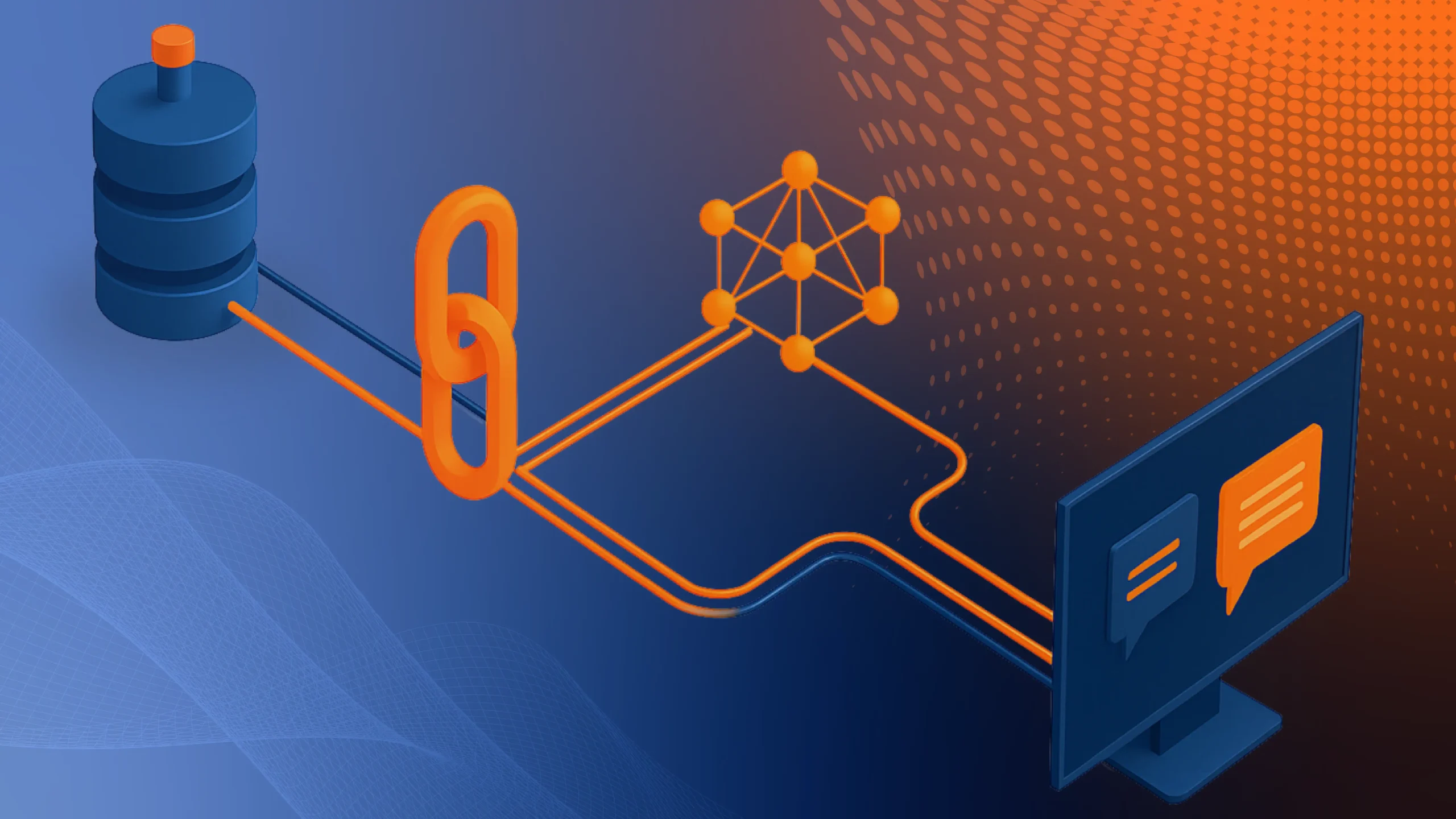 Diagram showing data flow between a database, a neural network, and a user interface to Build RAG App with generative AI