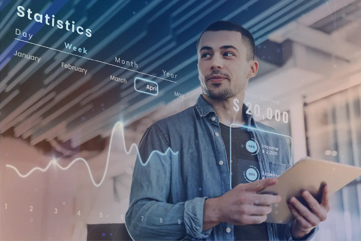 Young person holding their tablet using the Income Tracking App