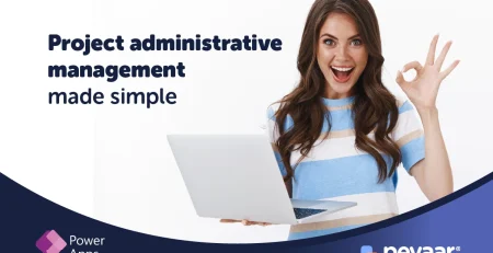 Happy young woman in front of a laptop using project management.