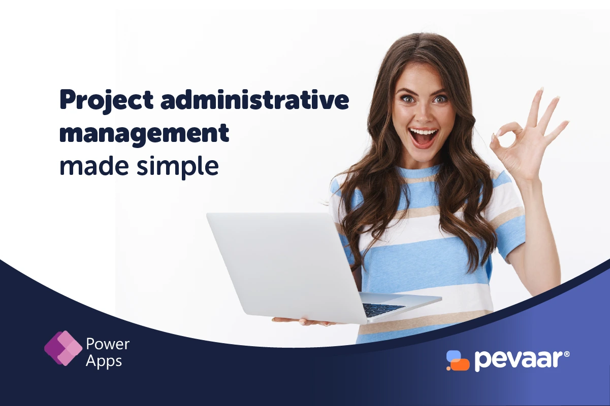 Happy young woman in front of a laptop using project management.