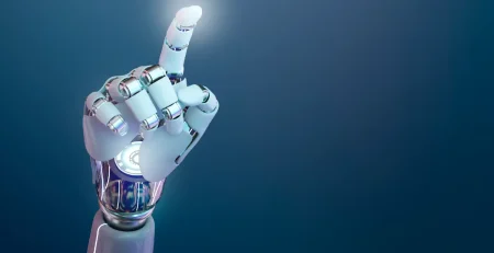 Hand of an AI robot using GPT for accounting.
