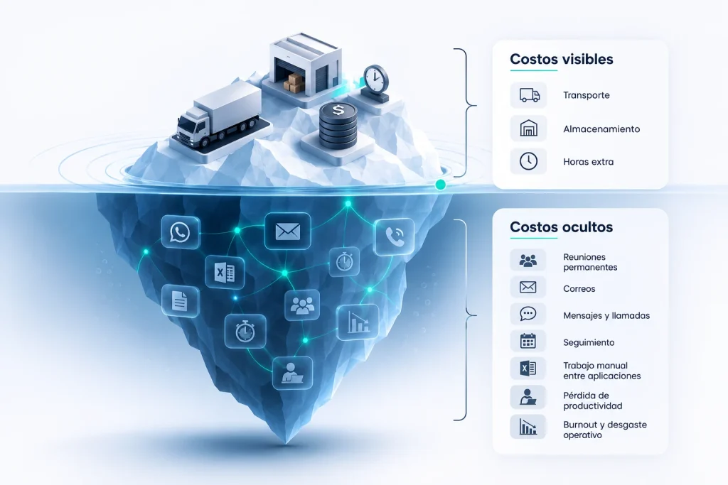 Costos visibles y ocultos de la incertidumbre operacional Iceberg que representa los costos visibles y ocultos de la incertidumbre operacional en Supply Chain