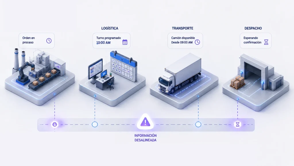 La descoordinación entre producción, logística y transporte Áreas de producción, logística, transporte y despacho trabajando con información desalineada