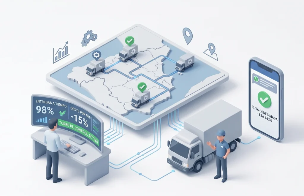 Integración de Agente IA con ERP y WhatsApp para Logística Agente de IA integrando ERP corporativo con WhatsApp para asignación de transporte logístico y confirmación de rutas